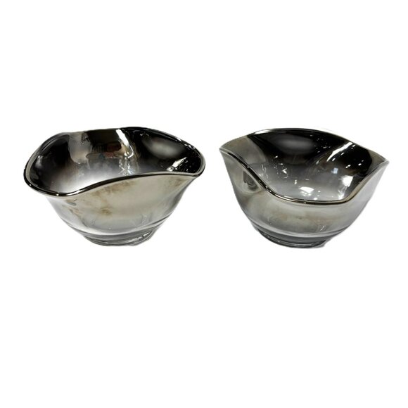 Art Deco Ombre’ Grey Silver to Clear Small Candy Set of Two Bowls - Picture 3 of 14